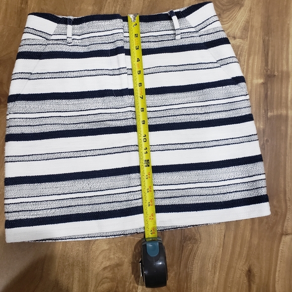 ANN TAYLOR LOFT navy blue & White Cotton Tweed Zip - Picture 4 of 6